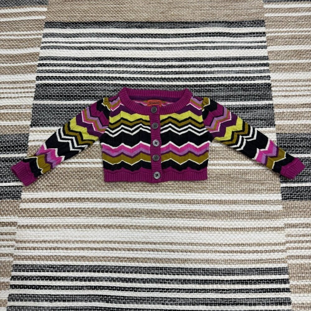 Missoni For Target Baby Girl Aztec Knit Button Up Cardigan Sweater Purple 6-12M